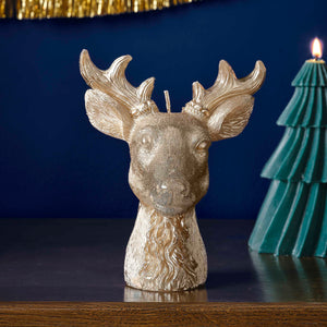 Merry & Bright Christmas Gold Stag Candle