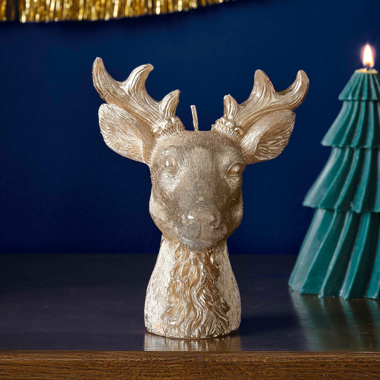 Merry & Bright Christmas Gold Stag Candle