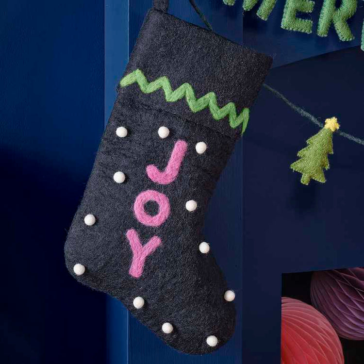 Merry & Bright Christmas Joy Felt Stocking