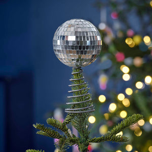 Merry & Bright Christmas Silver Disco Ball Tree Topper