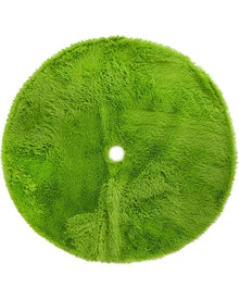 A round, lime green shaggy faux fur rug with a central hole for hanging, shown against a plain white background.