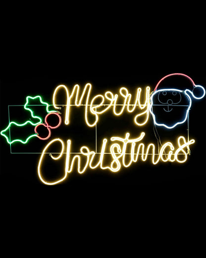Merry Christmas Holly Santa Flashing Neon Christmas Light 1.1m