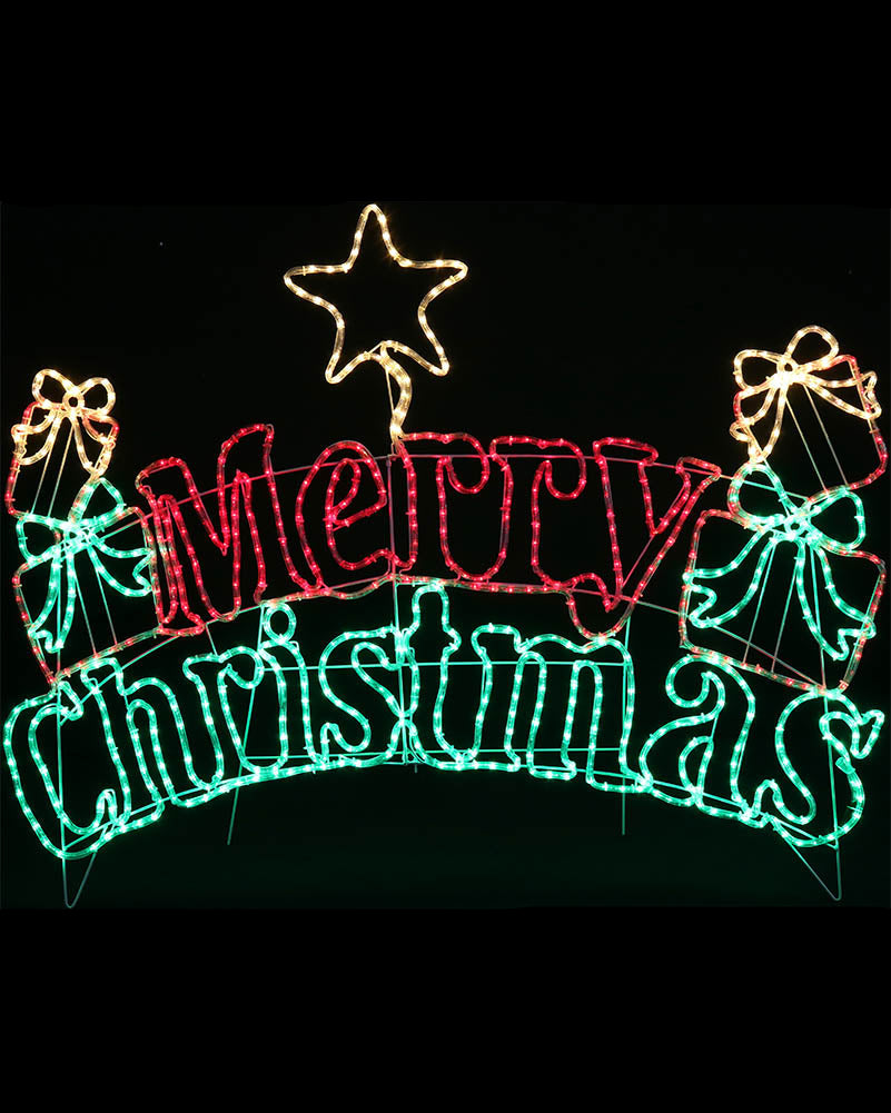Merry Christmas Sign With Stand Twinkling Ropelight 1.4m