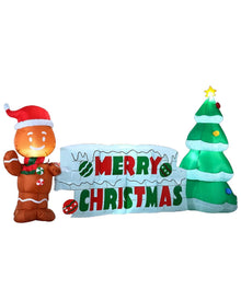 Merry Christmas Sign with Tree and Gingerbread Man Lawn Inflatable 3m