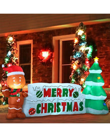 Merry Christmas Sign with Tree and Gingerbread Man Lawn Inflatable 3m