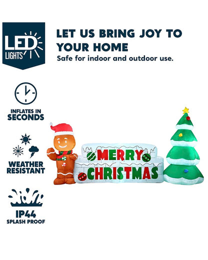 Merry Christmas Sign with Tree and Gingerbread Man Lawn Inflatable 3m