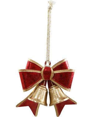 Red and Gold Metal Bow with Bells Christmas Decoration 23cm