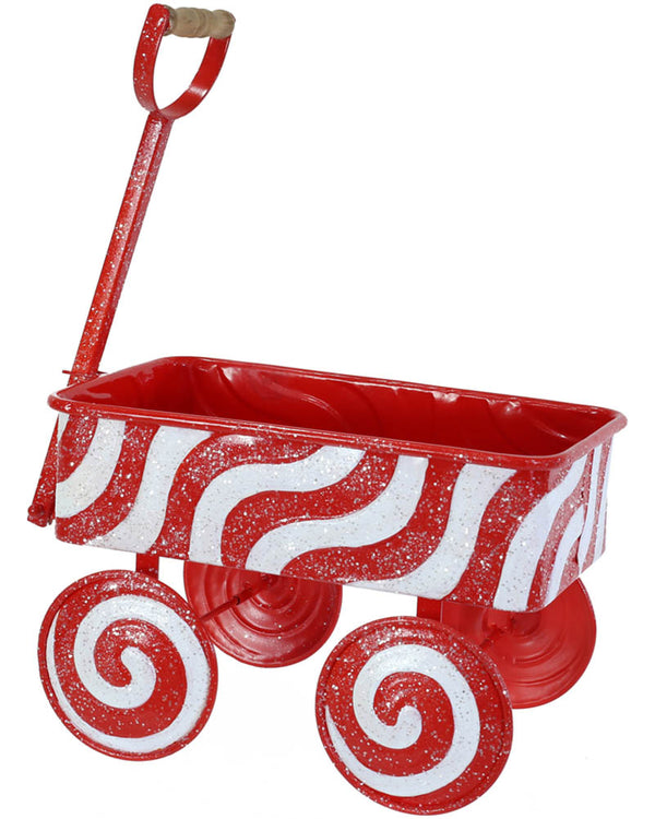 Christmas Metal Candy Cane Wagon 46cm