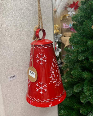 Christmas Metal Red Bell Embossed 29cm
