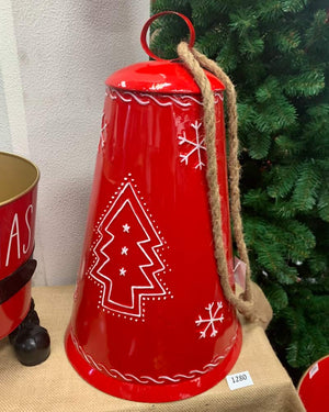 Christmas Metal Red Bell Embossed 49.5cm