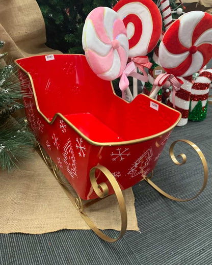 Christmas Metal Red Sleigh Embossed 76cm