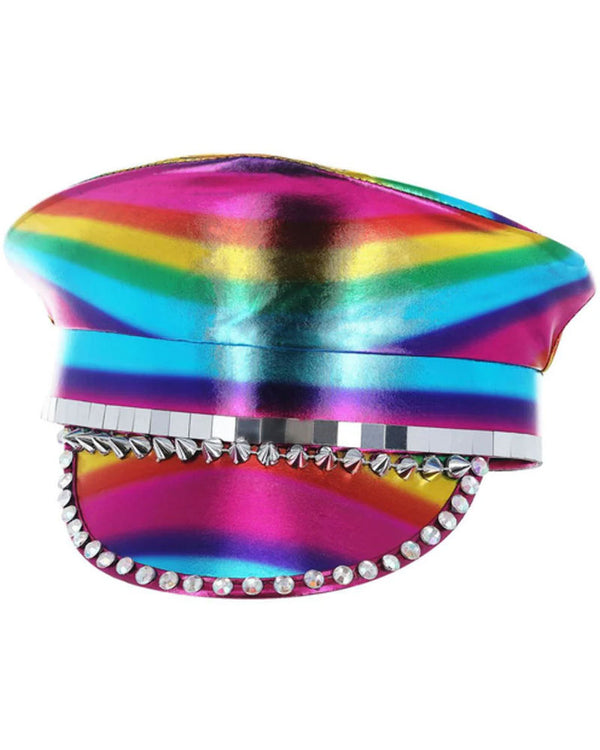 Metallic Studded Rainbow Captains Hat