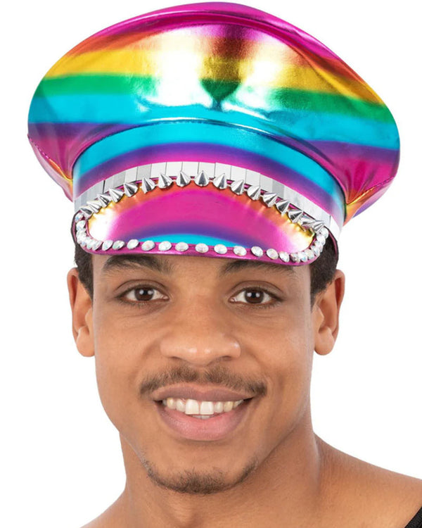 Metallic Studded Rainbow Captains Hat