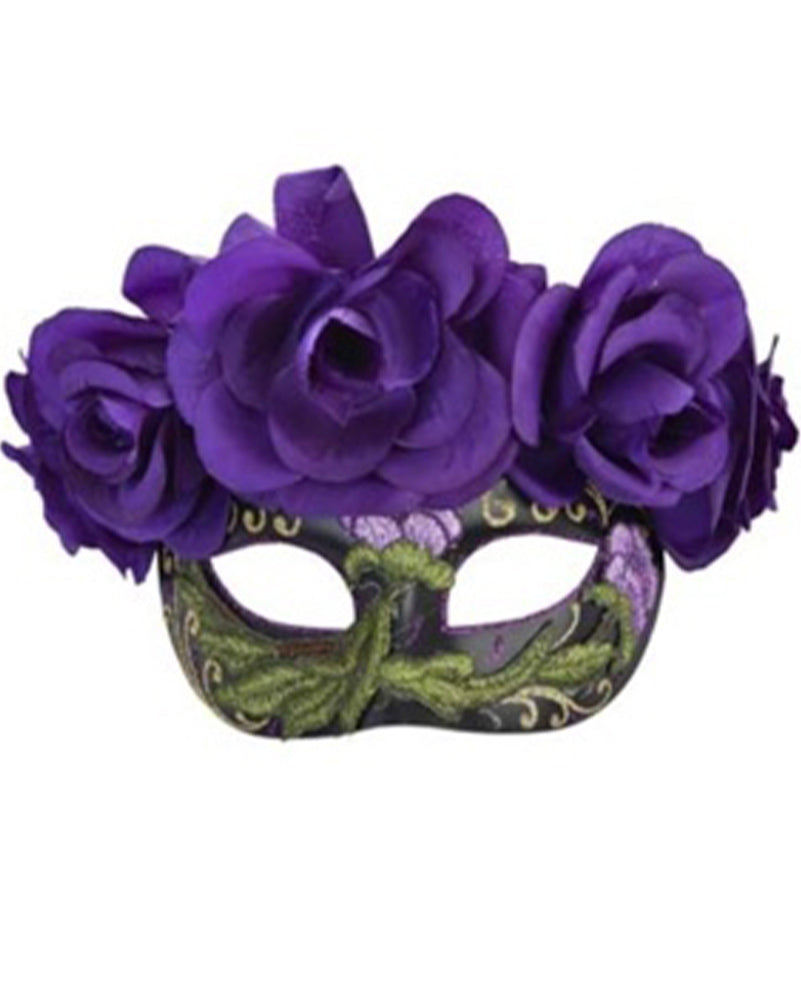 Mia Day of the Dead Purple Flowers Half Mask