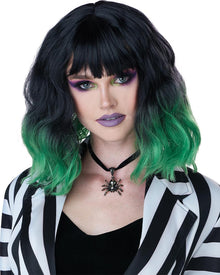Miss Behaving Short Black and Green Halloween Wig
