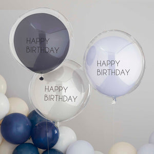 Mix It Up Balloon Bundle Happy Birthday Double Stuffed Blue Pack of 3