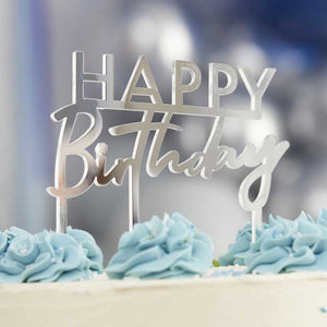 Mix It Up Cake Topper Happy Birthday Silver