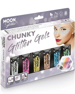 Moon Glitter Multi Holographic Chunky Glitter Gel Pack of 6