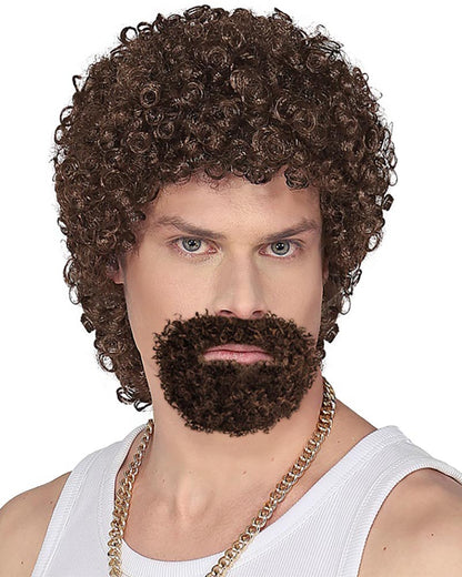 Mr Wonderful Curly Brown Wig and Goatee