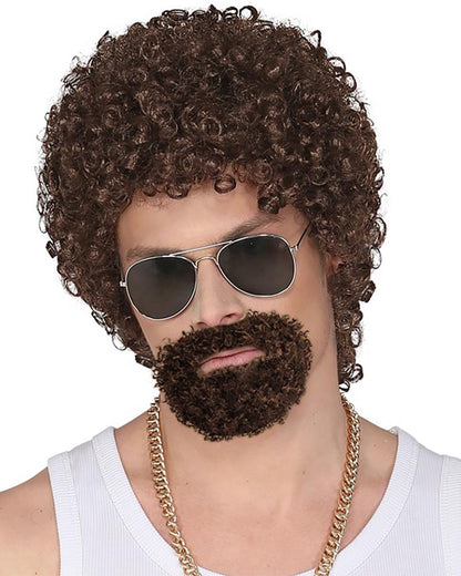 Mr Wonderful Curly Brown Wig and Goatee