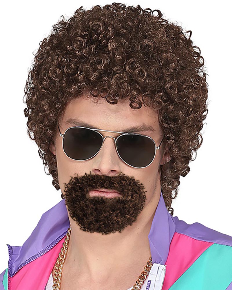 Mr Wonderful Curly Brown Wig and Goatee