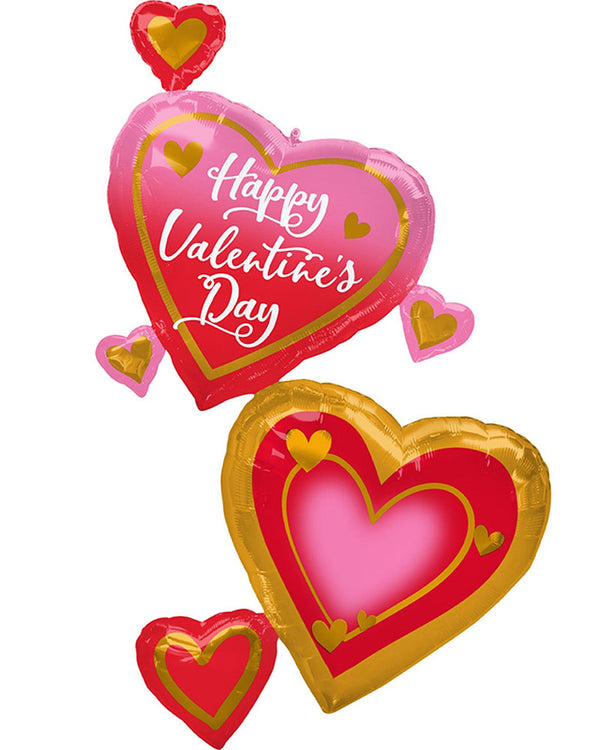 Multi-Balloon Happy Valentines Day Pink Gold and Red 1.5m Foil Balloon