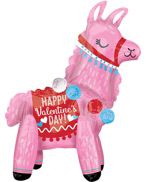 Multi-Balloon Happy Valentines Day Standing Llama 55cm Foil Balloon