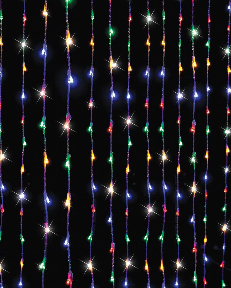 Multi Coloured Cascading Curtain LED Lights 3m