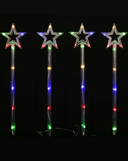 Multi-Coloured Stars LED Christmas Solar Path Lights 55cm Pack of 4