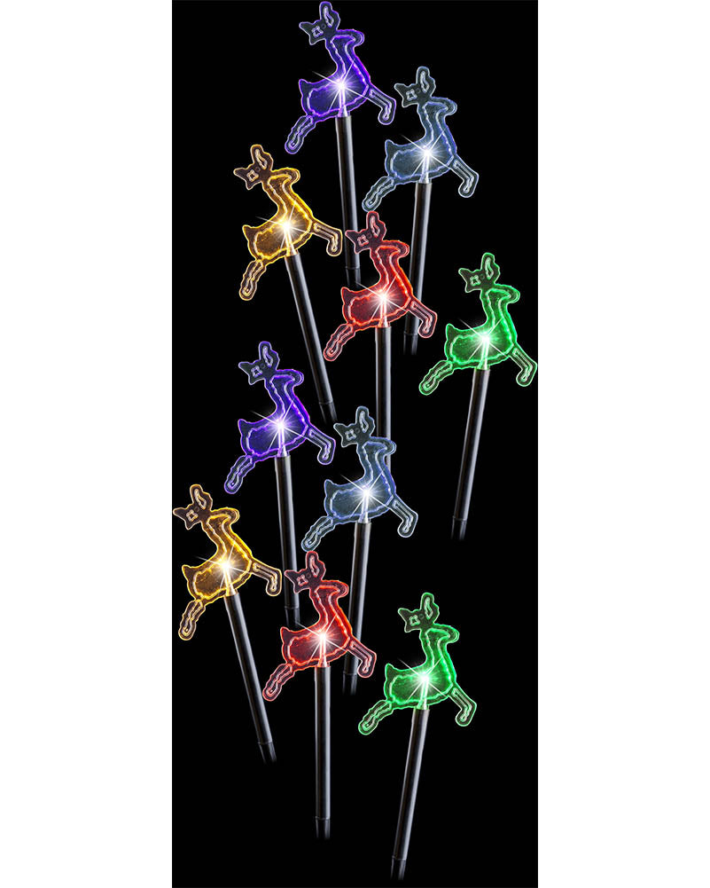 Multicolour Reindeer Solar LED Christmas Path Lights Pack of 10