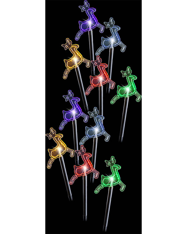 Multicolour Reindeer Solar LED Christmas Path Lights Pack of 10