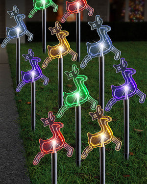 Multicolour Reindeer Solar LED Christmas Path Lights Pack of 10