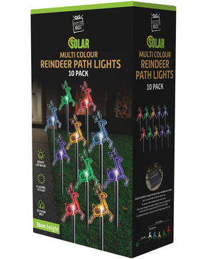 Multicolour Reindeer Solar LED Christmas Path Lights Pack of 10