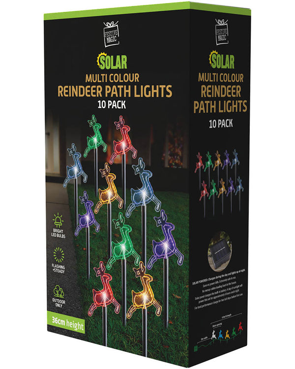 Multicolour Reindeer Solar LED Christmas Path Lights Pack of 10