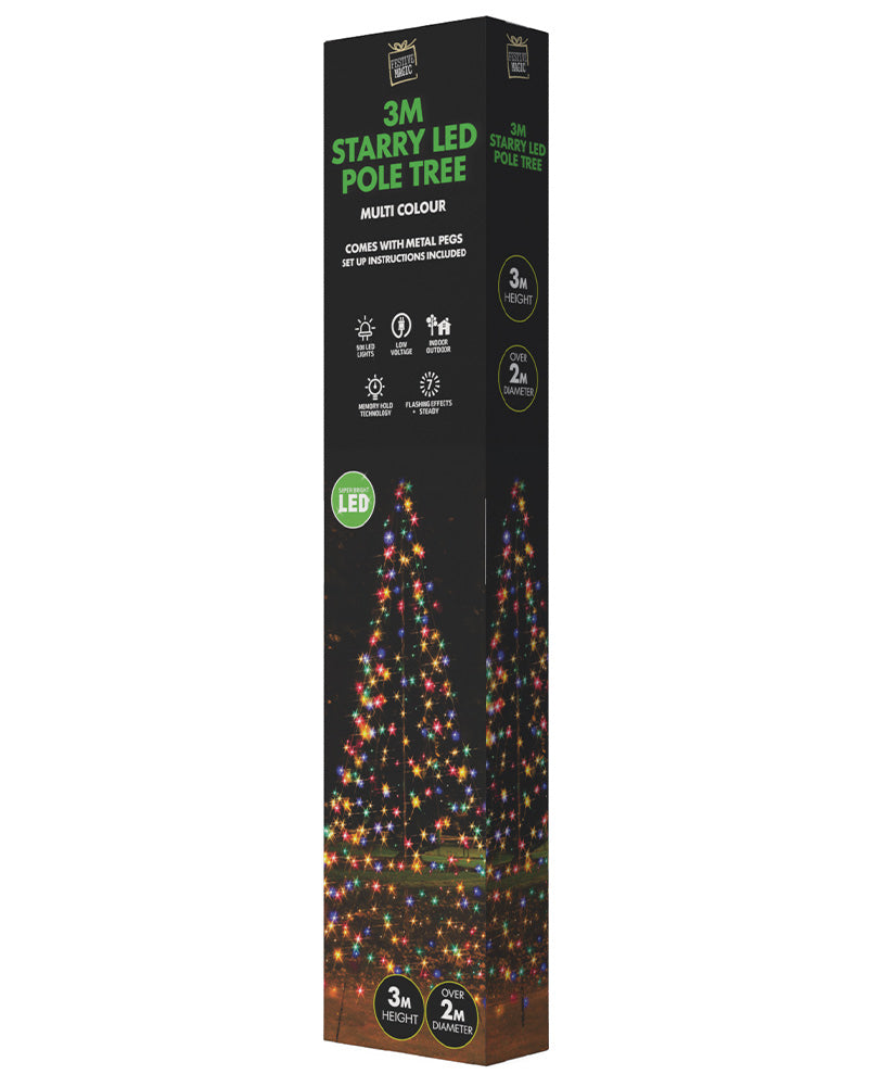 Multicolour Christmas LED Tent Tree Lights 3m