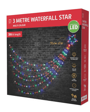 Christmas Multicolour LED Waterfall Star 200 Piece 3m