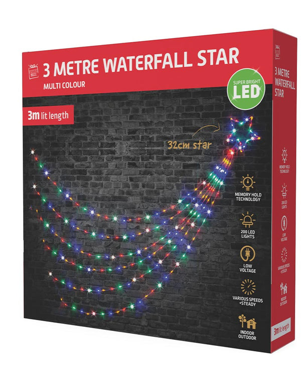 Christmas Multicolour LED Waterfall Star 200 Piece 3m