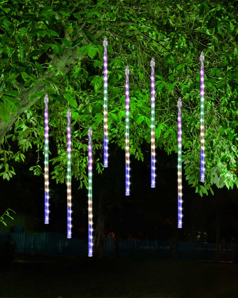 Multicolour Solar Rainfall Tube Christmas Lights 8 Piece