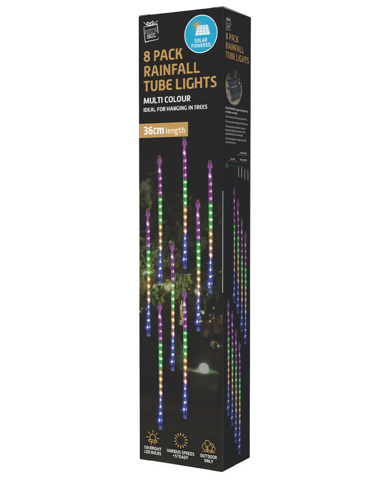 Multicolour Solar Rainfall Tube Christmas Lights 8 Piece