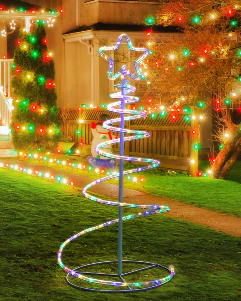 Christmas Multicolour Solar Spiral Ropelight Tree 90cm