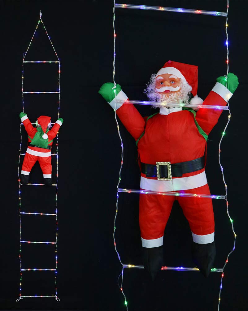 Multicoloured Candy Ladder With Santa Solar Christmas Light Decoration 2.4m