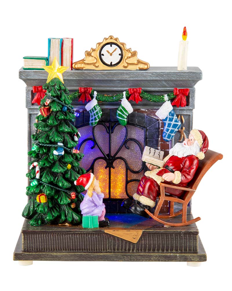 Rocking Santa Fireplace Musical LED Christmas Decoration 20cm with USB