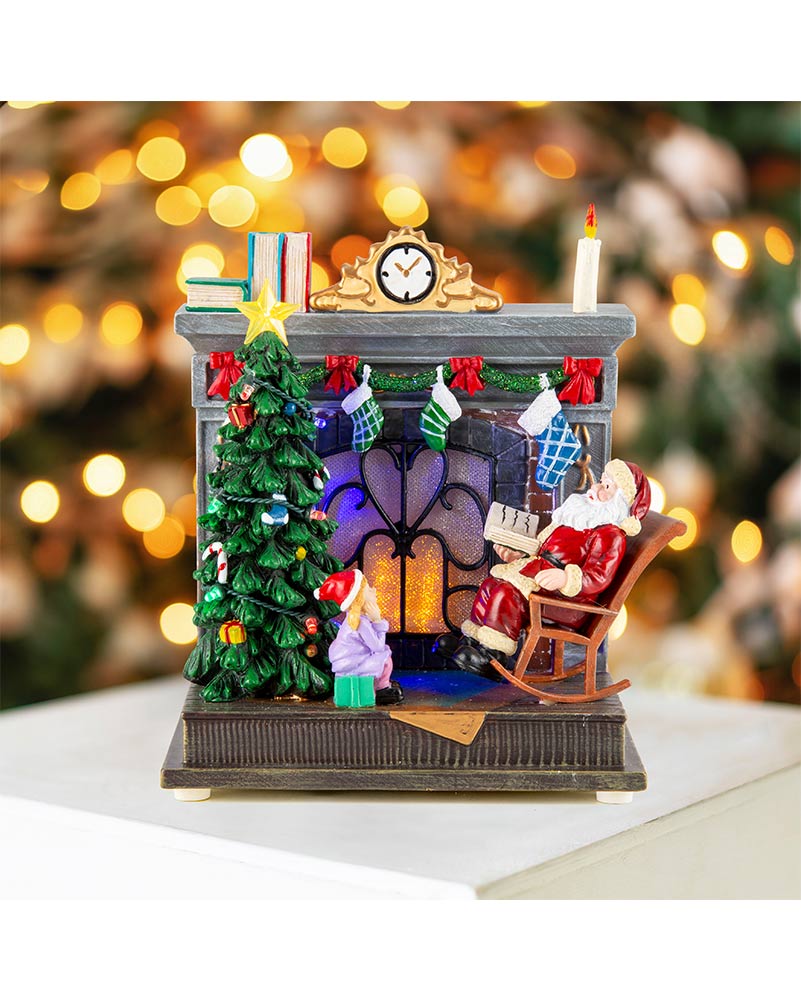 Rocking Santa Fireplace Musical LED Christmas Decoration 20cm with USB