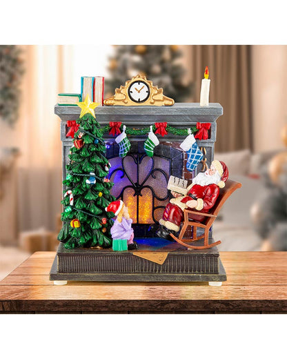 Rocking Santa Fireplace Musical LED Christmas Decoration 20cm with USB