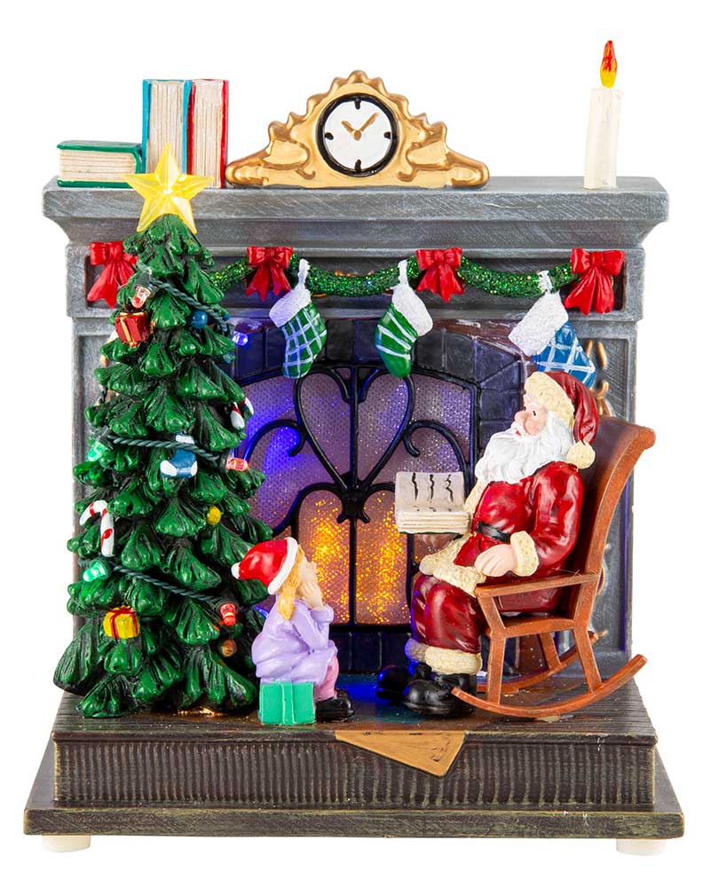 Rocking Santa Fireplace Musical LED Christmas Decoration 20cm with USB