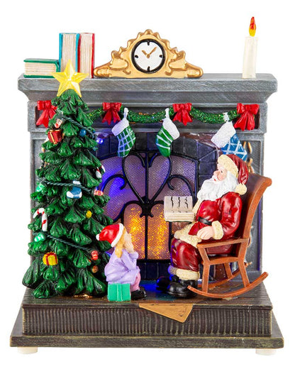 Rocking Santa Fireplace Musical LED Christmas Decoration 20cm with USB