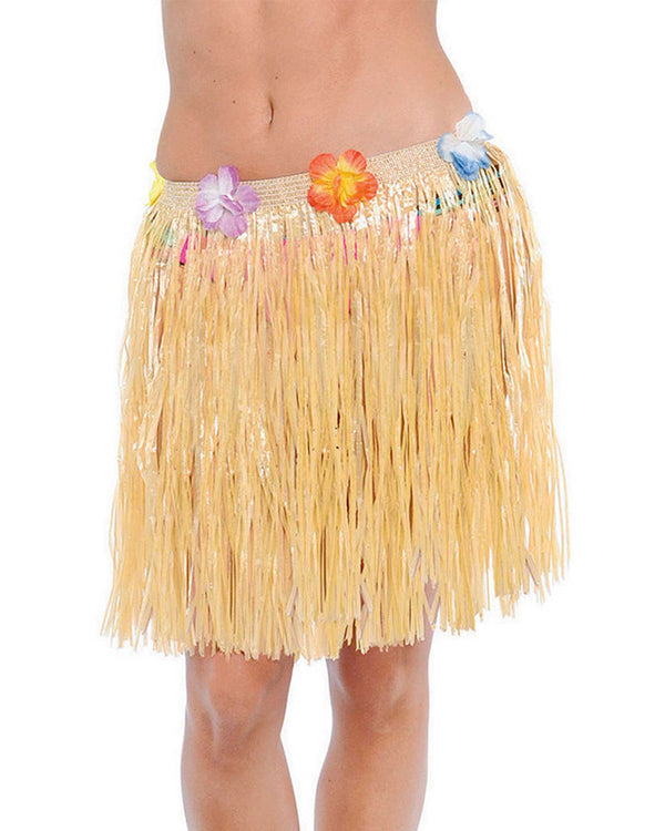 Hawaiian Hula Skirt with Flowers Adult Neon Green