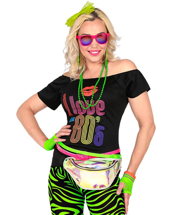 Neon Green 80s Headband Necklace Earrings Gloves and Bracelets Set