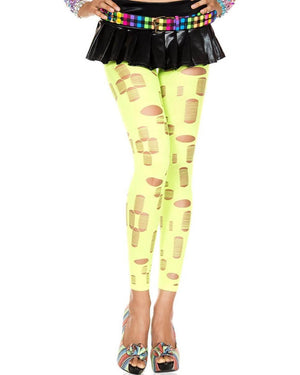 Neon Green Tattered and Cut Out Footless Leggings
