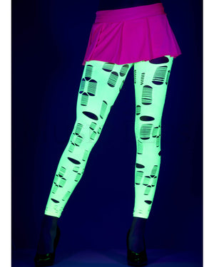 Neon Green Tattered and Cut Out Footless Leggings